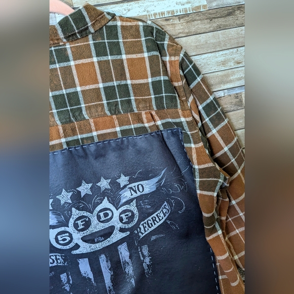 Five Finger Death Punch Upcycled Dip Dye Bleach Flannel Shirt - Picture 8 of 15